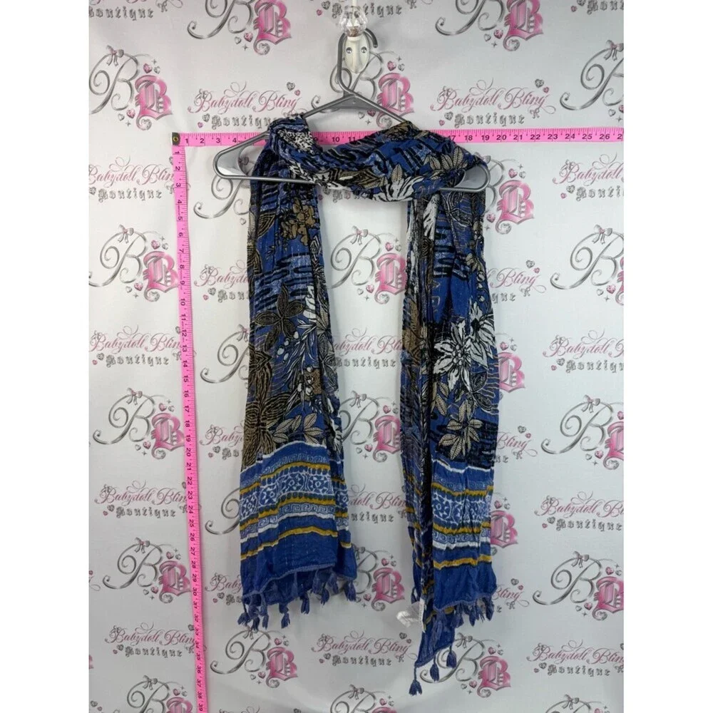 Romano shawls scarf Blue Floral Print Lightweight Women's Scarf with Tassels